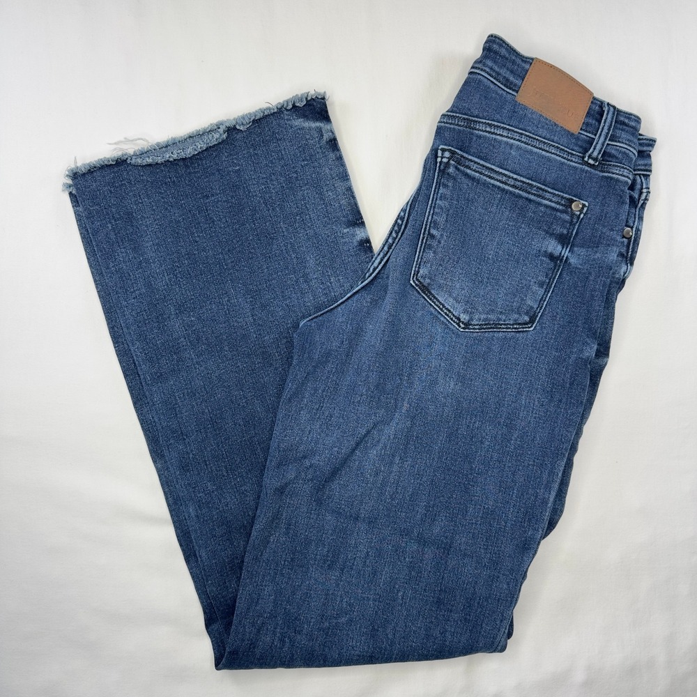 Judy Blue Jeans Women's 7/28 Wide Leg Raw‎ Hem Cut Off Dark Wash Whiskered